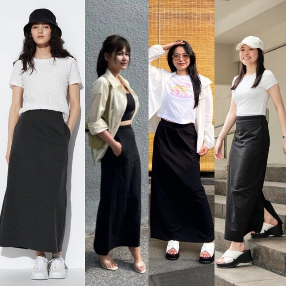 UNIQLO - Extra Stretch AIRism BLACK Long Skirt - Small - Picture 4 of 10